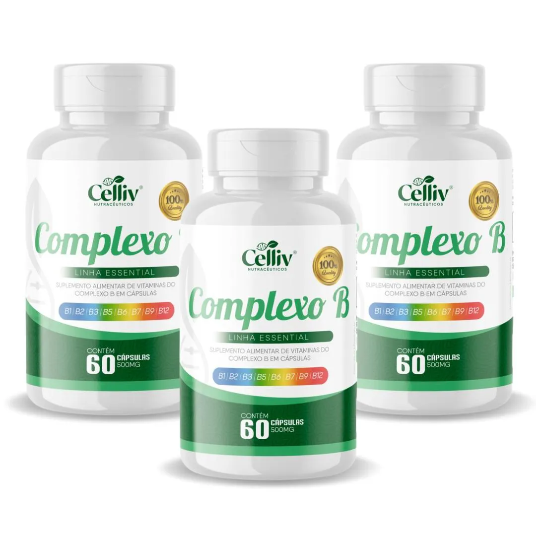 3X COMPLEXO B (B1, B2, B3, B5, B6, B7, B9, B12) 60 CAPSULAS DE 500MG CELLIV