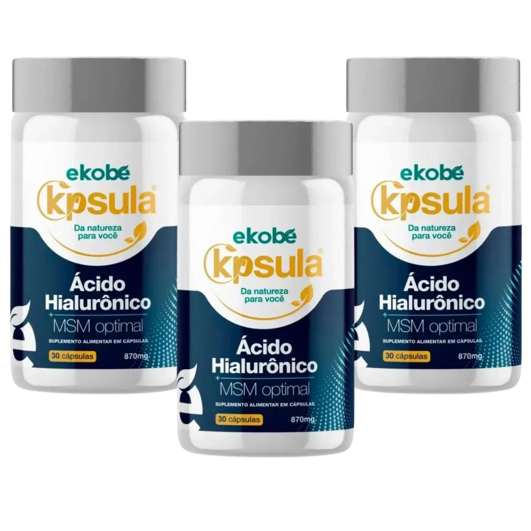 KIT 3X ÁCIDO HIALURôNICO + MSM OPTIMAL 30 CáPSULAS 870MG EKOBé