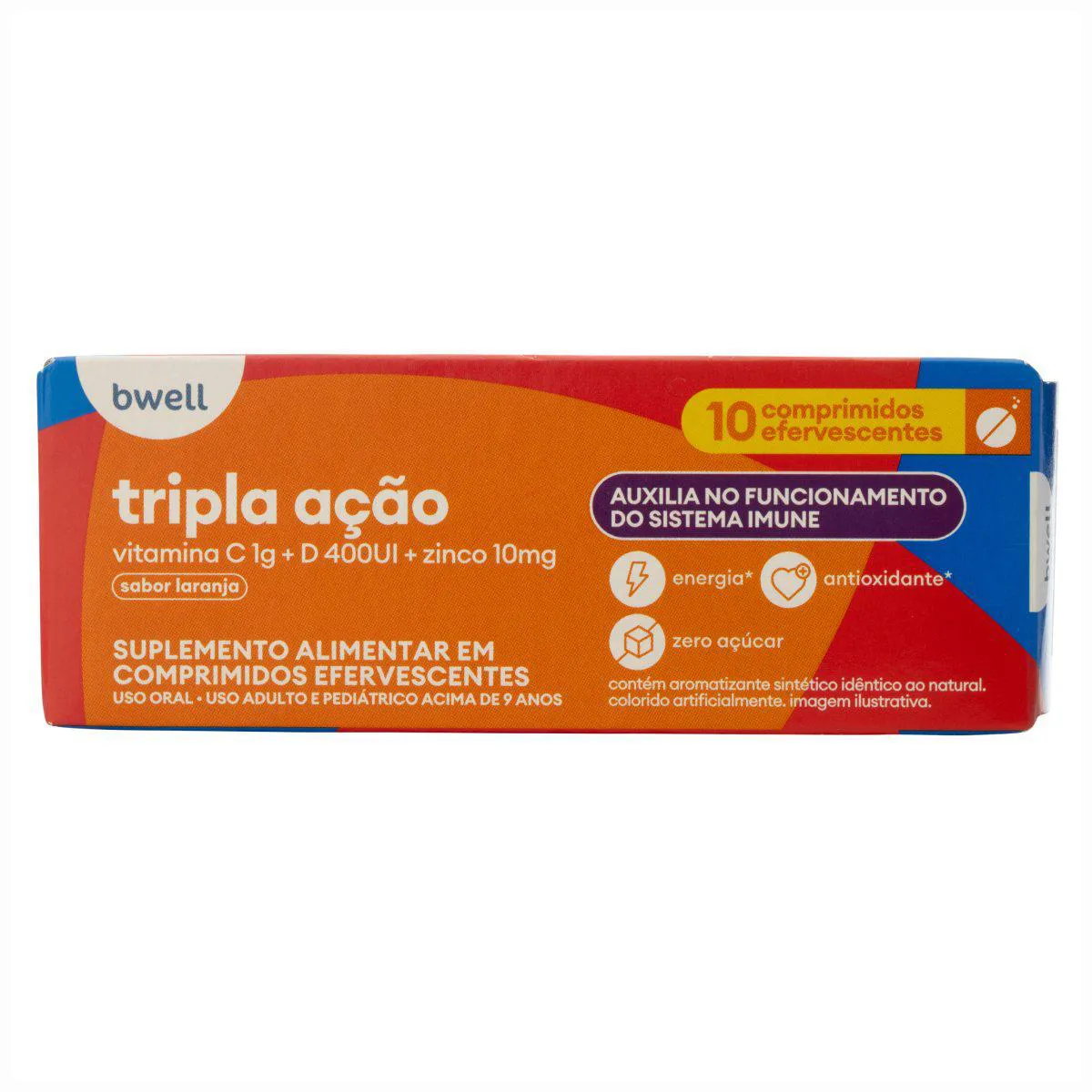 Vitamina C Efervescente bwell Tripla Ação Laranja 10 Comprimidos