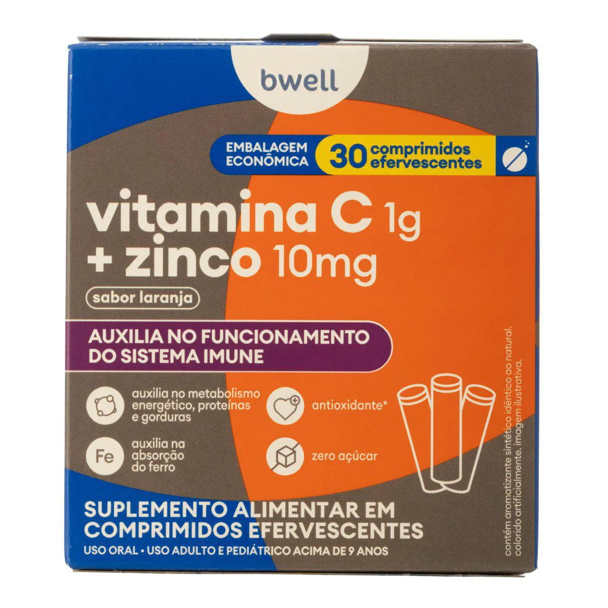 Vitamina C + Zinco bwell 30 Comprimidos Efervescentes