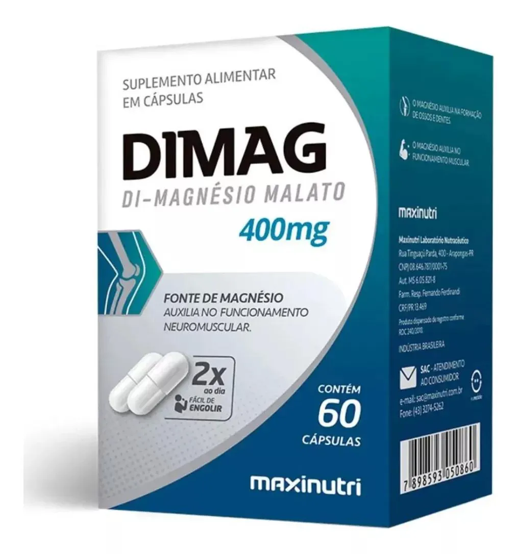 SUPLEMENTO EM CáPSULAS MAXINUTRI MAGNéSIO DIMALATO NATURAL EM CAIXA SEM Sabor