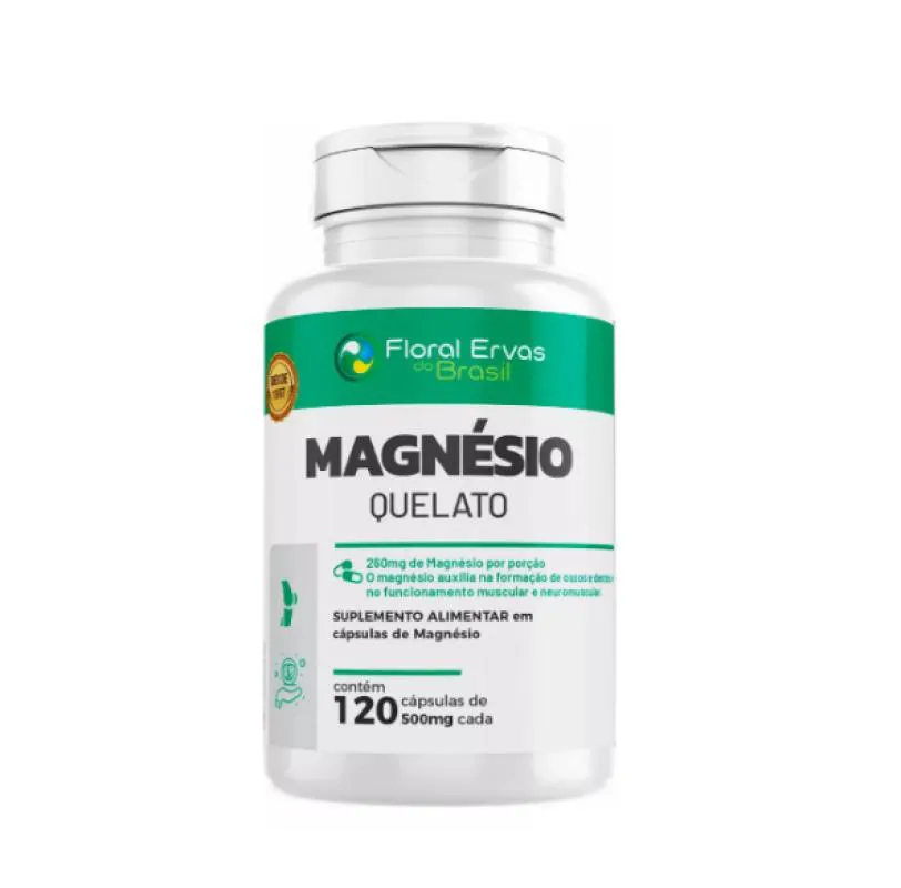 MAGNéSIO QUELATO PURO 500MG 120 CáPSULAS GLICINA BISGLICINATO - FLORAL ERVAS DO BRASIL