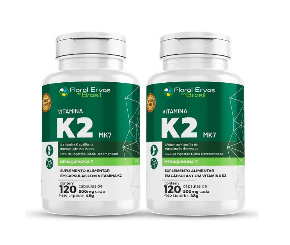 KIT 2X VITAMINA K2 MK-7 120 CáPSULAS 500MG MENAQUINONA 7 ECONôMICA