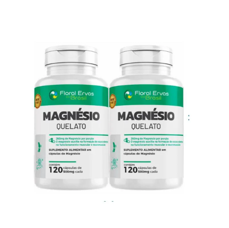 KIT 2X MAGNéSIO QUELATO PURO 500MG 120 CáPSULAS GLICINA BISGLICINATO - FLORAL ERVAS DO BRASIL