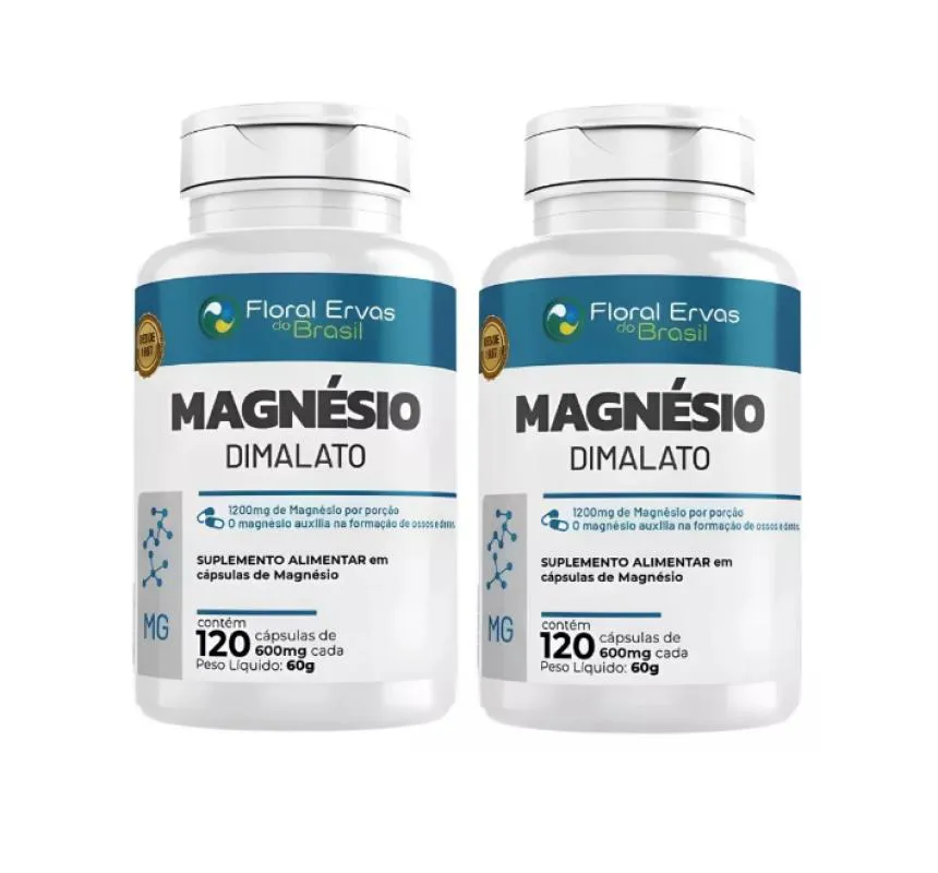 KIT 2X MAGNéSIO DIMALATO 600MG - (120 CAPSULAS) - FLORAL ERVAS DO BRASIL ALTA CONCENTRAçãO