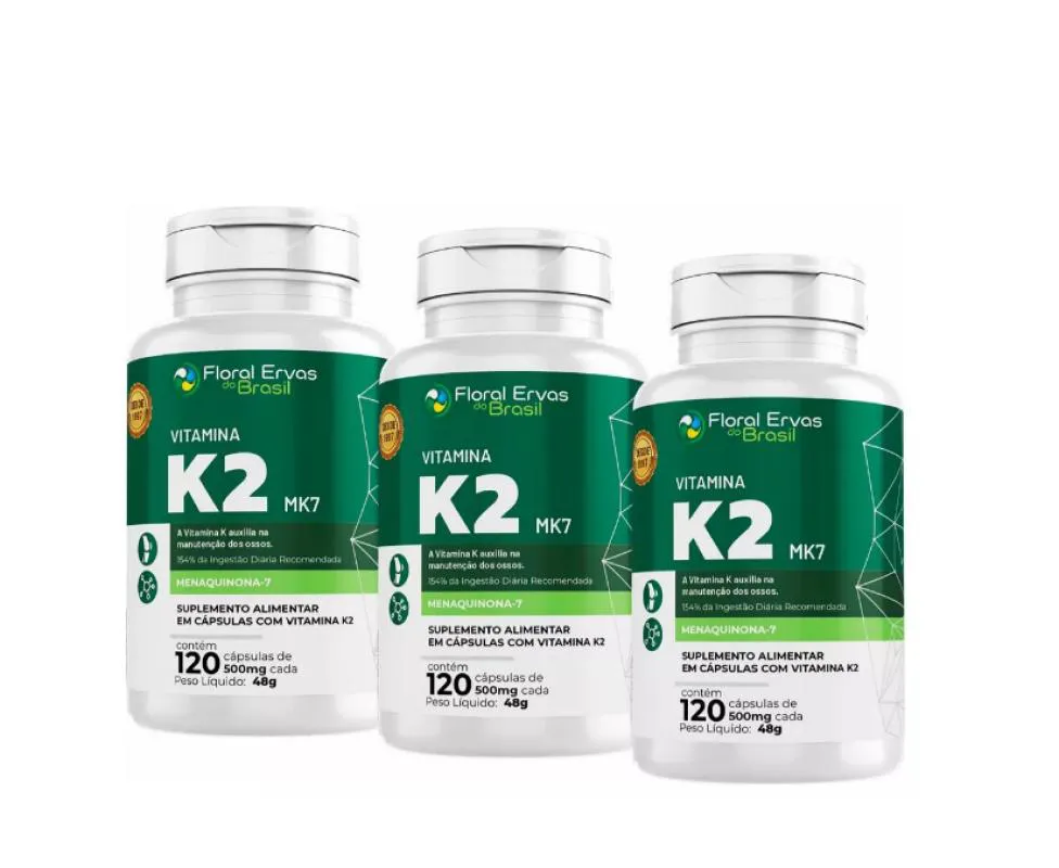 KIT 3X VITAMINA K2 MK-7 120 CáPSULAS 500MG MENAQUINONA 7 ECONôMICA
