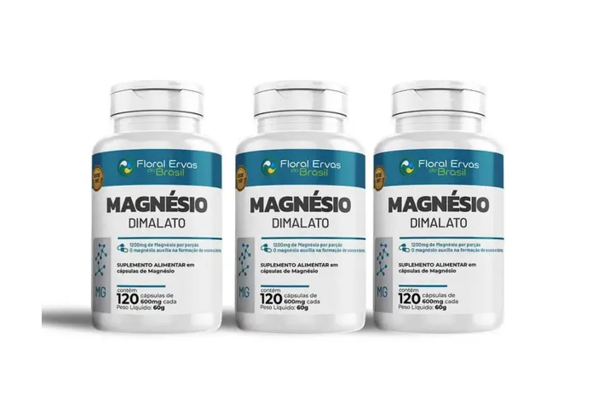 KIT 3X MAGNéSIO DIMALATO 600MG - (120 CAPSULAS) - FLORAL ERVAS DO BRASIL ALTA CONCENTRAçãO