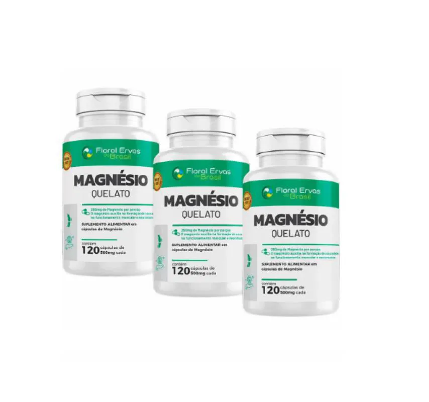 KIT 3X MAGNéSIO QUELATO PURO 500MG 120 CáPSULAS GLICINA BISGLICINATO - FLORAL ERVAS DO BRASIL