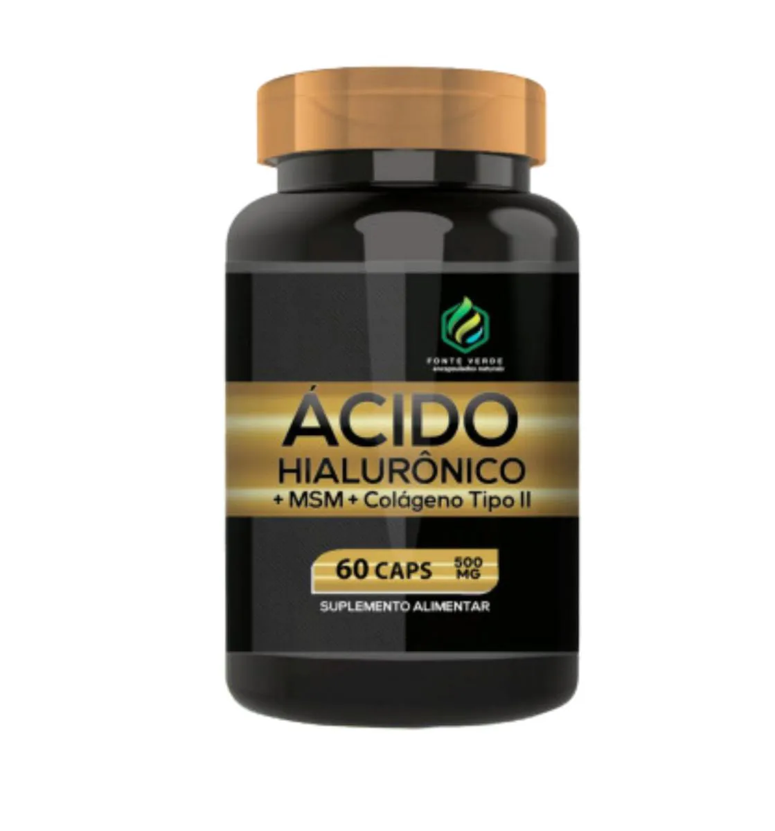 SUPLEMENTO ÁCIDO HIALURôNICO + MSM + COLáGENO TIPO II ENCAPSULADO EM Pó 500MG 60 CAPSULAS FONTE VERDE