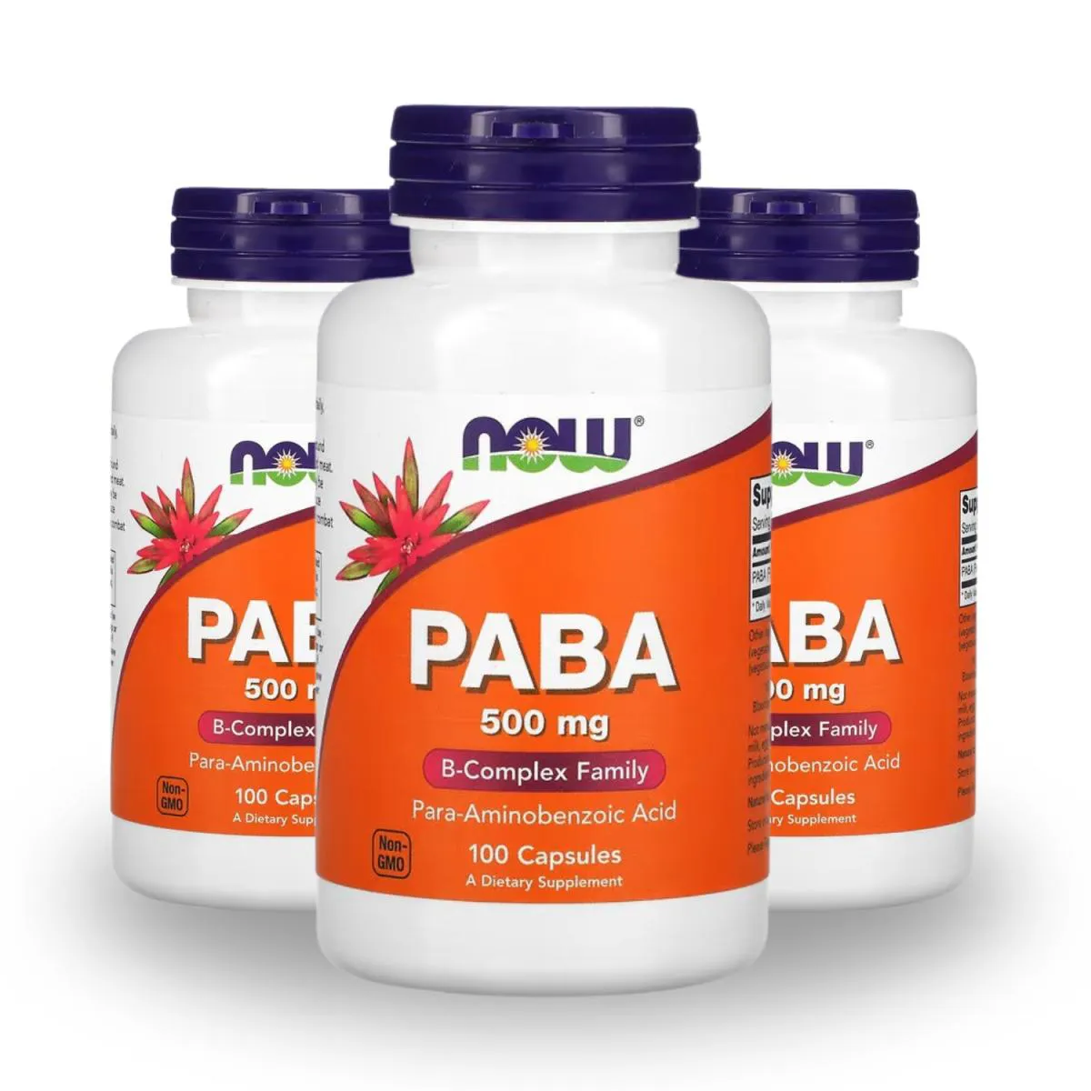 PABA 500MG 100 CAPSULAS PACK COM 3 NOW FOODS