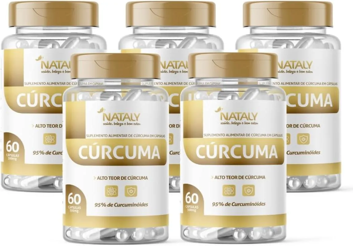 KIT COM 05 - CúRCUMA 95% CURCUMINA 60 CAPSULAS DE 500MG NATALY