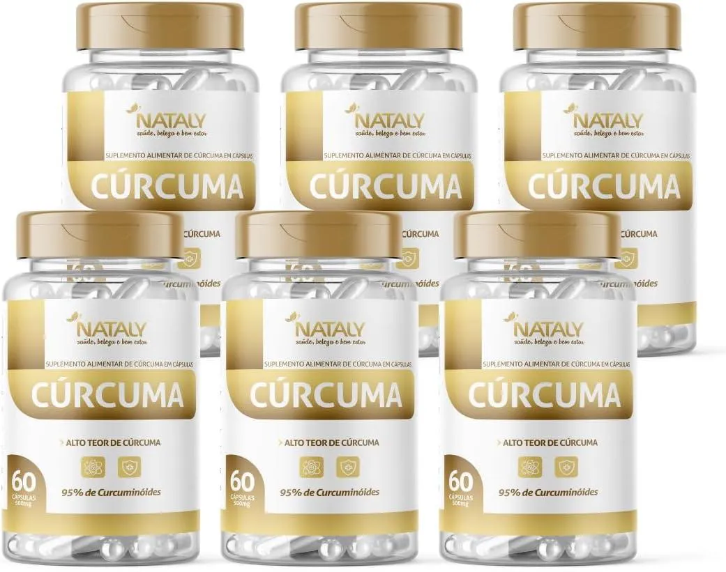 KIT COM 06 - CúRCUMA 95% CURCUMINA 60 CAPSULAS DE 500MG NATALY