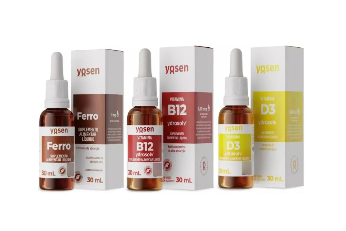 KIT 3X FERRO BISGLICINATO + VITAMINAS B12 + VITAMINA D3 YOSEN LíQUIDO 30ML CADA