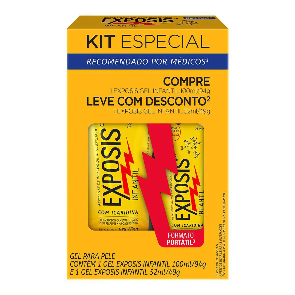 Kit Repelente Infantil Exposis Gel Sem Perfume Icaridina 100ml + 52ml