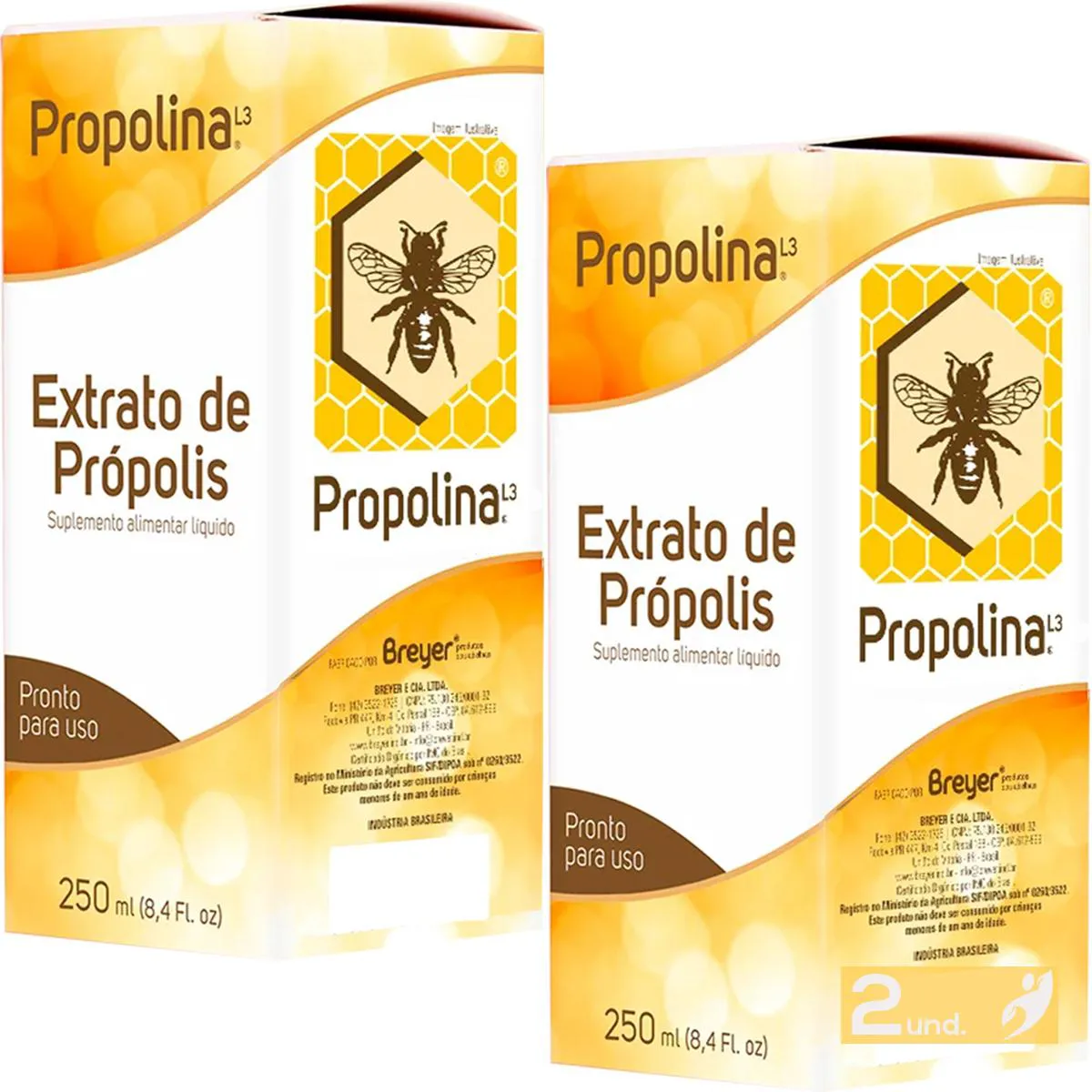 KIT 2 PROPOLINA L3 EXTRATO DE PRóPOLIS DILUíDO EM ÁGUA 250ML