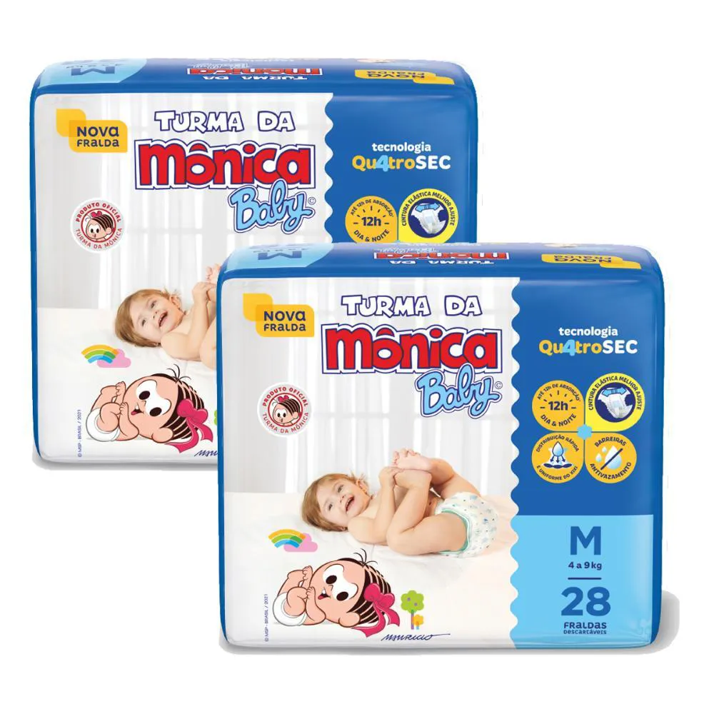 KIT 2 FRALDAS TURMA DA MôNICA BABY JUMBO M COM 28UN CADA