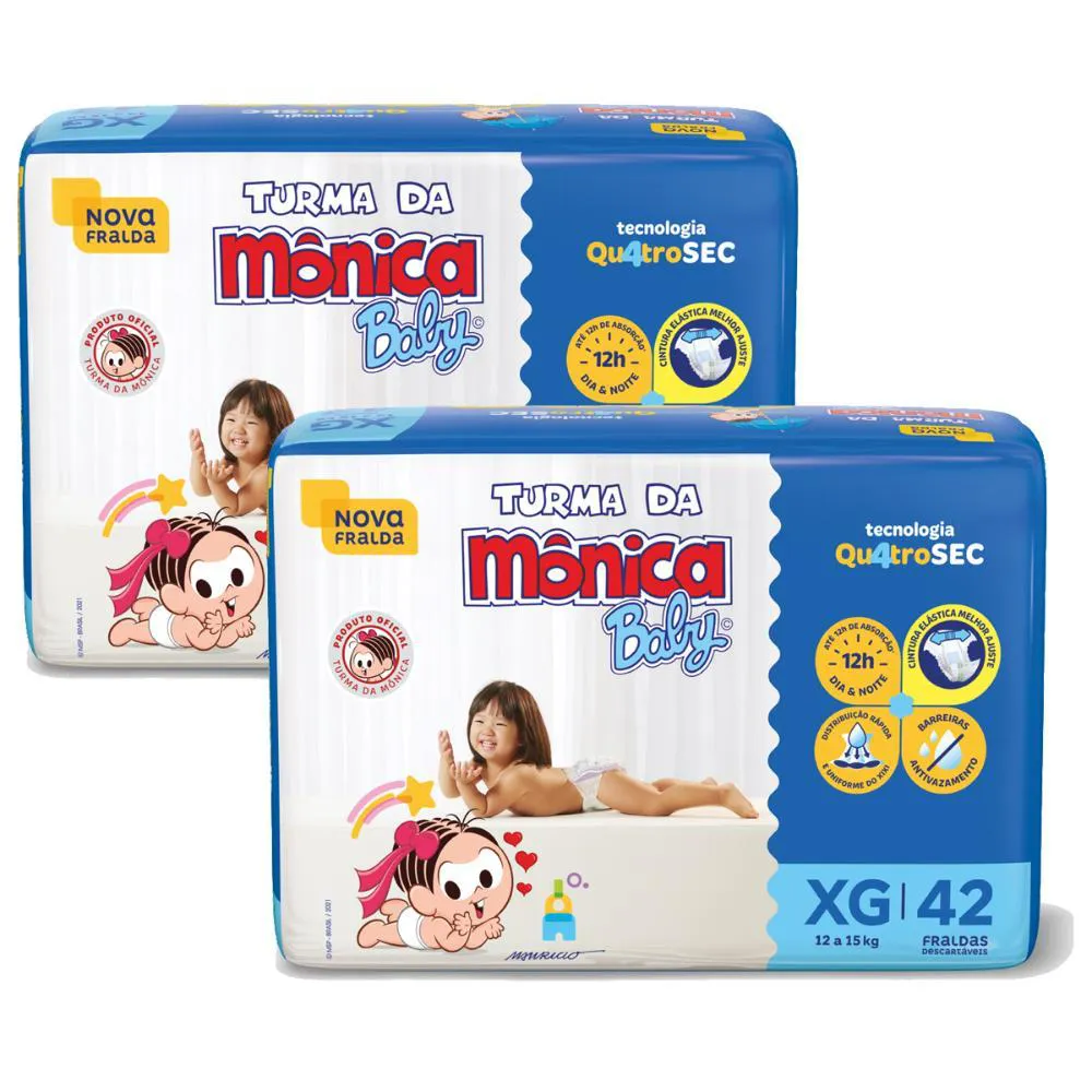 KIT 2 FRALDAS TURMA DA MôNICA BABY MEGA XG COM 42UN CADA