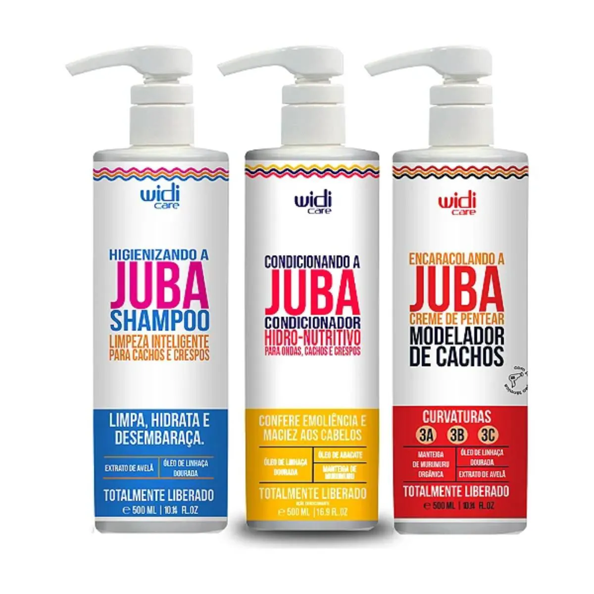 KIT WIDI CARE JUBA SHAMPOO 500ML + CONDICIONADOR 500ML + MODELADOR DE CACHOS 500ML