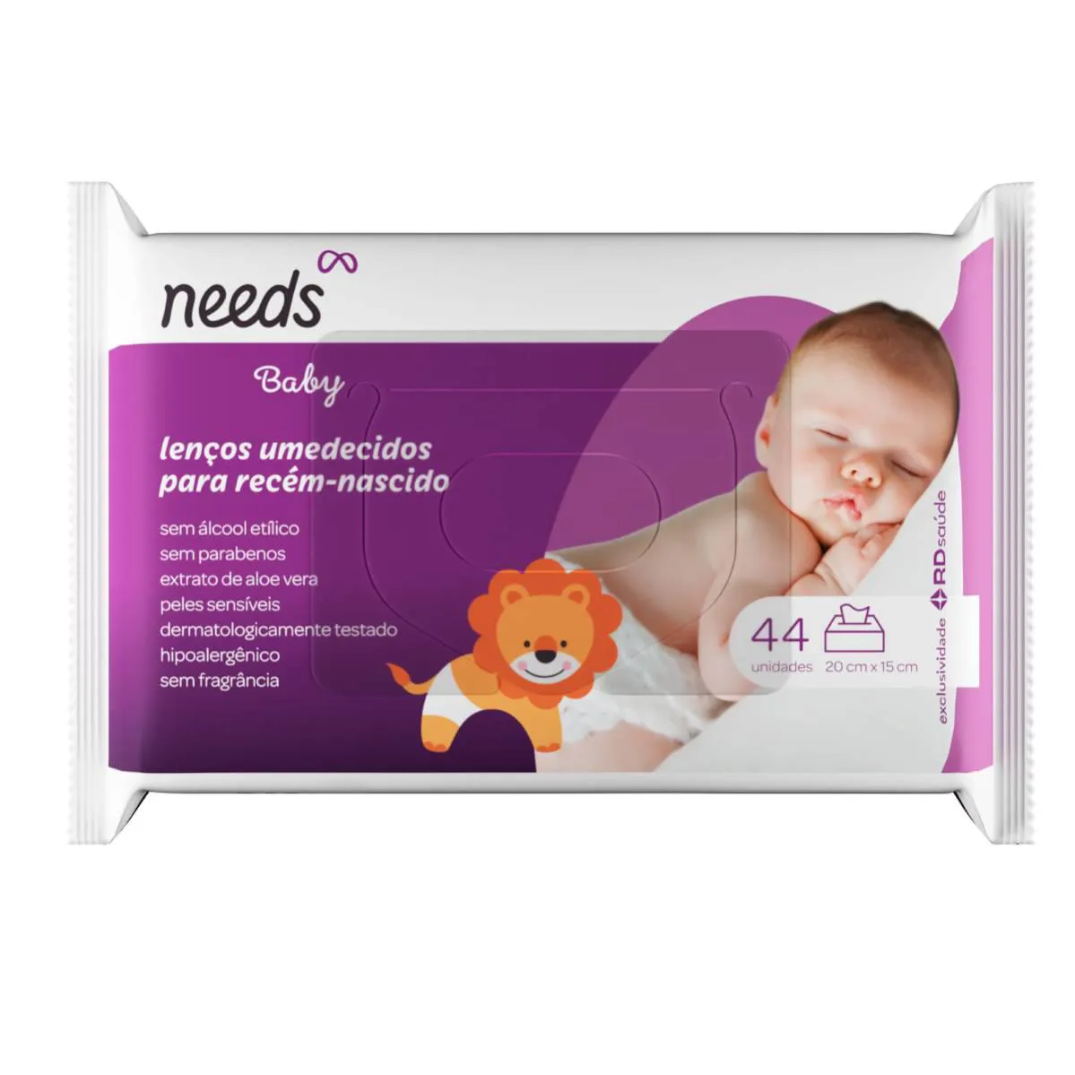 Lenço Umedecido Needs Baby Recém-Nascido Peles Delicadas Aloe Vera 44 unidades 