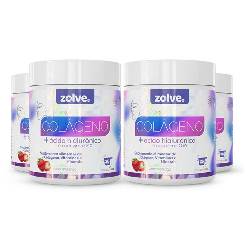ZOLVE SKIN COLáGENO TIPO I - 4 POTES SABOR MORANGO - SUPLEMENTO