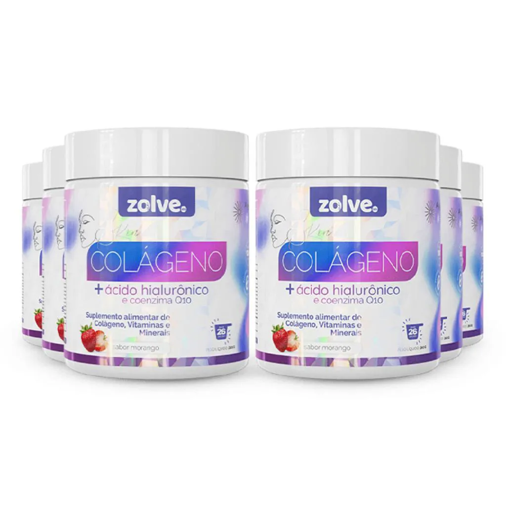 ZOLVE SKIN COLáGENO TIPO I - 6 POTES SABOR MORANGO - SUPLEMENTO
