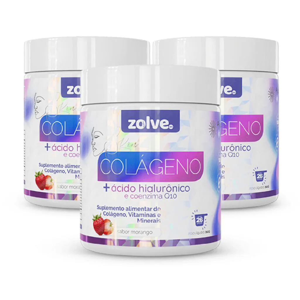 ZOLVE SKIN COLáGENO TIPO I - 3 POTES SABOR MORANGO - SUPLEMENTO
