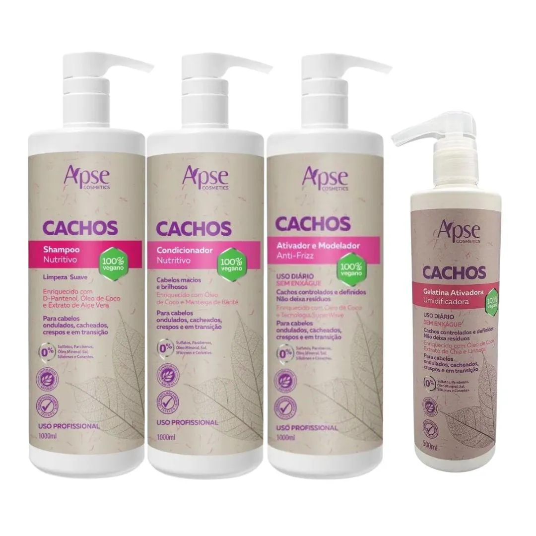 KIT APSE CACHOS SHAMPOO COND. ATIVADOR 1L + GELATINA 500ML