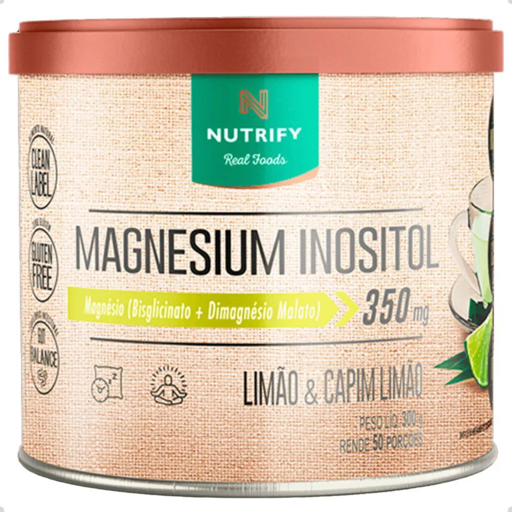 MAGNESIUM INOSITOL 350MG DIMALATO E BISGLICINATO 300G NUTRIFY Limão E Capim Limão