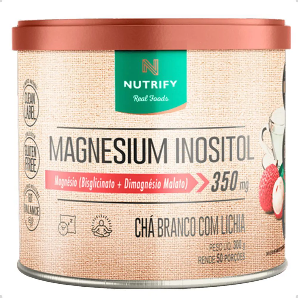 MAGNESIUM INOSITOL 350MG DIMALATO E BISGLICINATO 300G NUTRIFY CHÁ Branco E Lichia