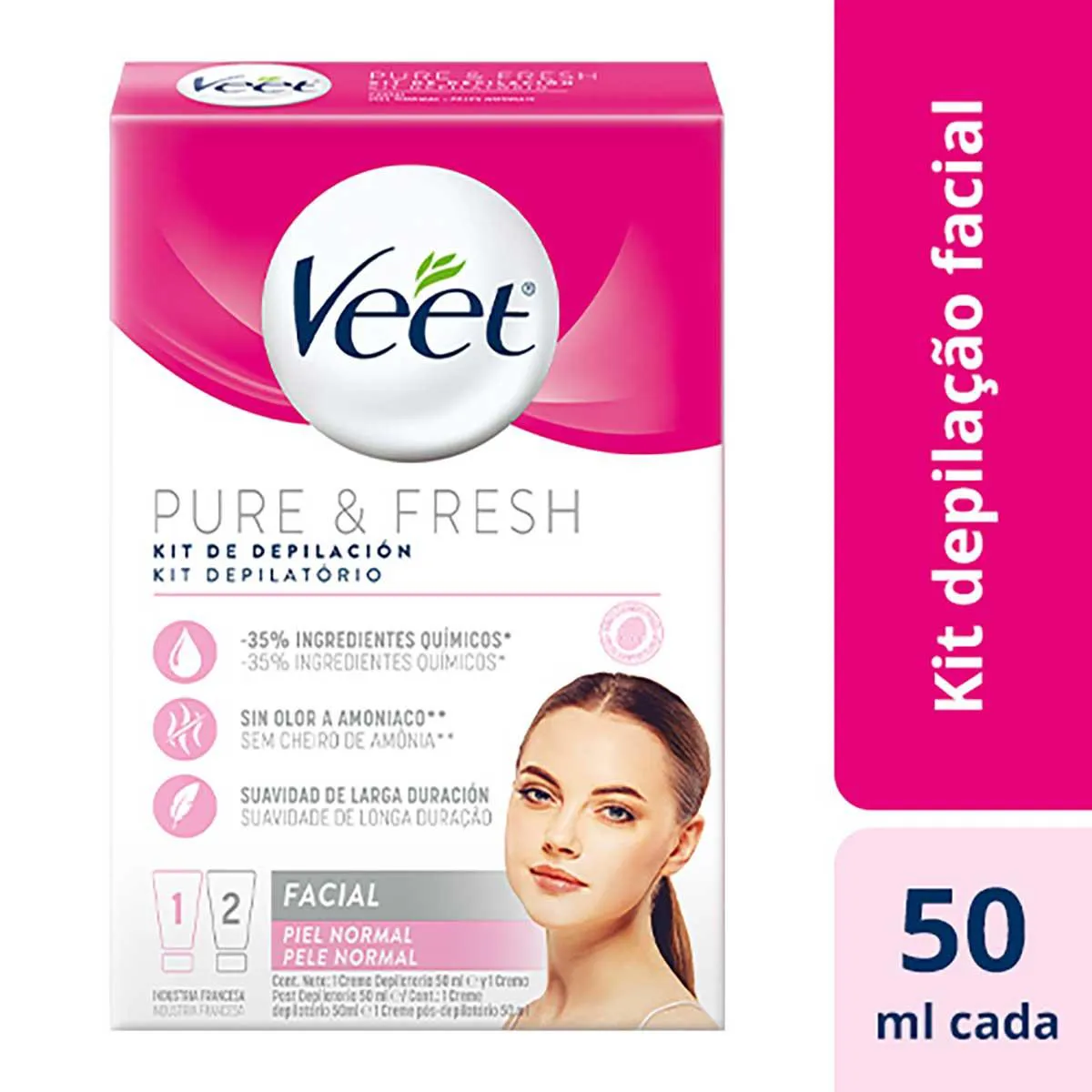 Kit de Depilação Facial Veet Pure & Fresh Creme 50ml + Creme Pós-Depilatório 50ml