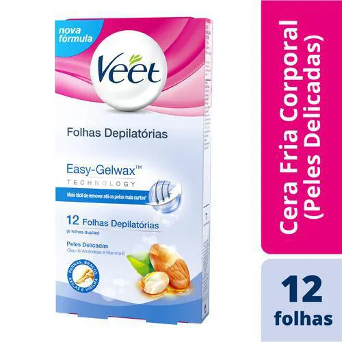 Folhas Depilatórias Veet Cera Fria Peles Delicadas 12 unidades