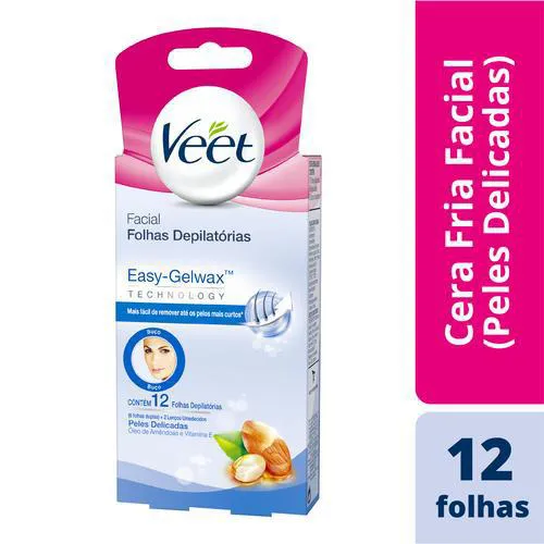 Folha Depilatória Facial Veet Easy-Gelwax Peles Delicadas 12 folhas