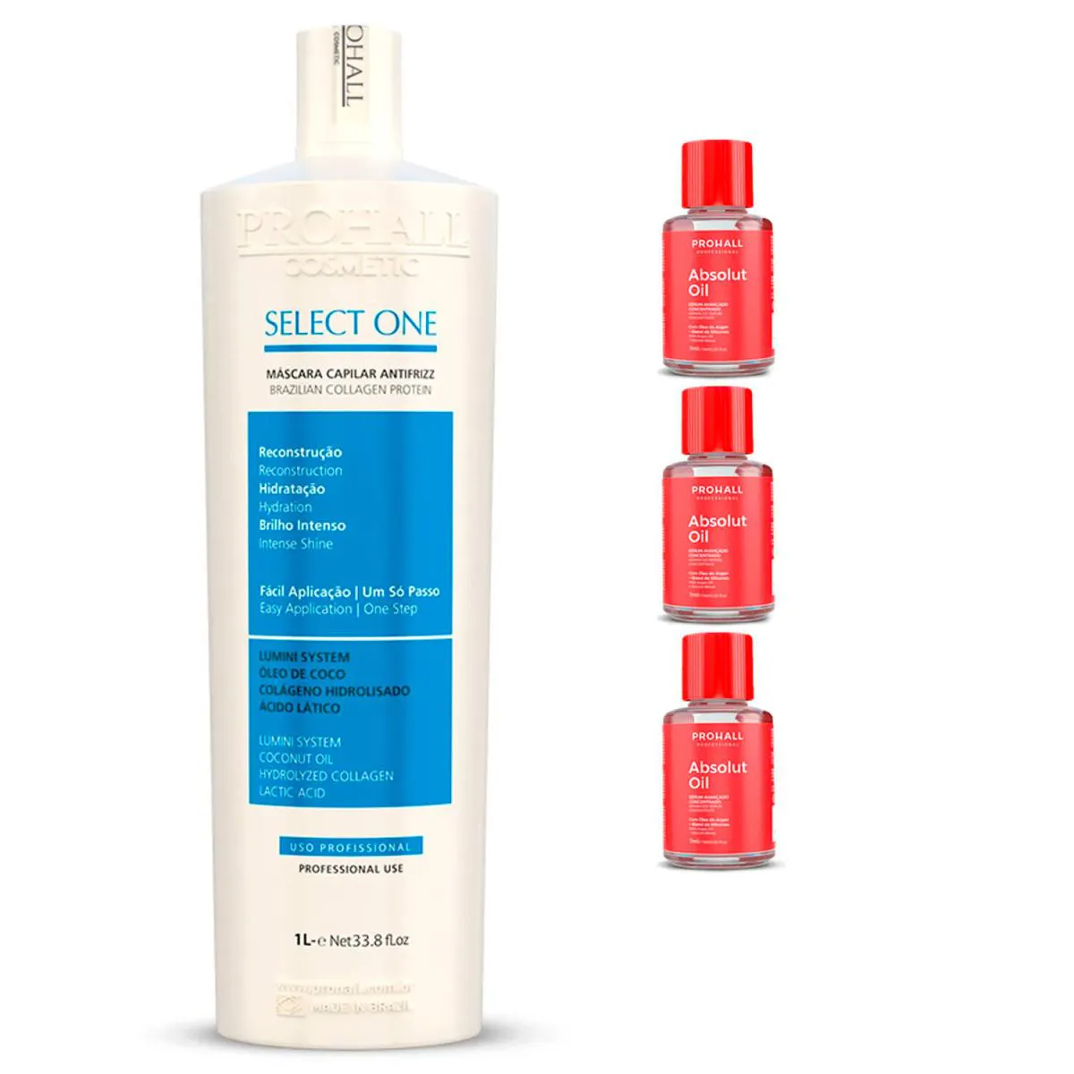 SELECT ONE PROHALL 1 LITRO + 3 ÓLEO ARGAN FINALIZADOR 7ML