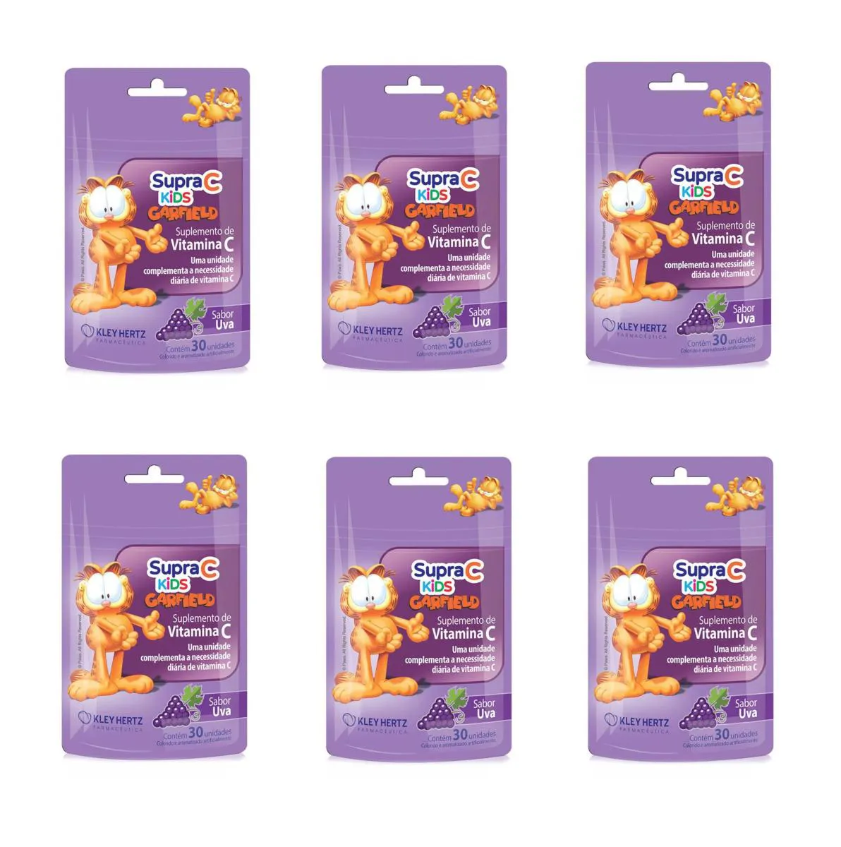 KIT 6 SUPRA C KIDS VITAMINA C IMUNIDADE SABOR UVA 30 GOMAS