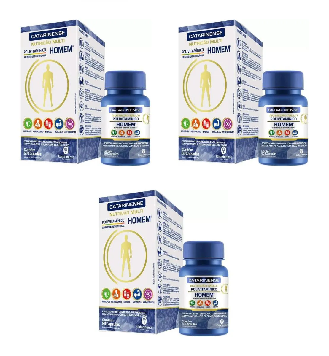 KIT 3 SUPLEMENTO CATARINENSE POLIVITAMíNICO HOMEM  60CPS