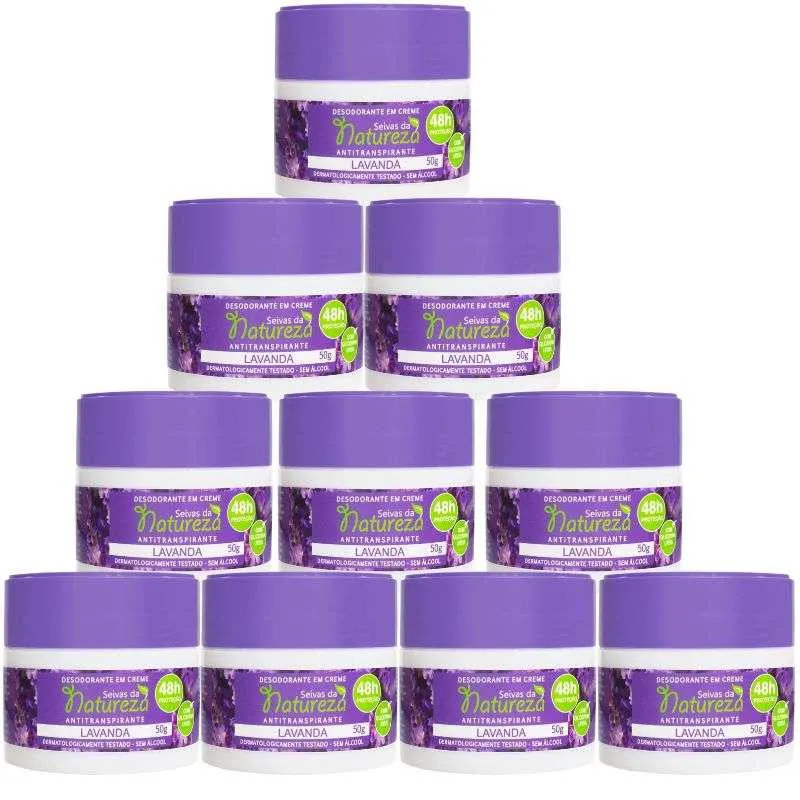 KIT 10 DESODORANTE CREME 50G LAVANDA