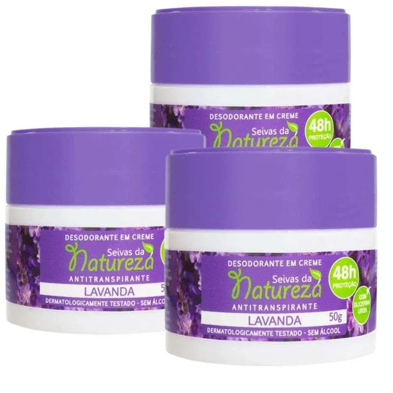 KIT 3 DESODORANTE CREME 50G LAVANDA