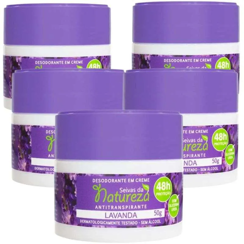 KIT 5 DESODORANTE CREME 50G LAVANDA