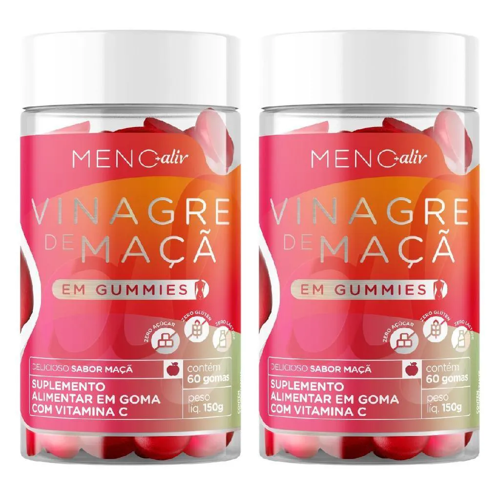 2 POTES - GUMMIE VINAGRE DE MAçã MENO+ GAMMY COM VITAMINA C