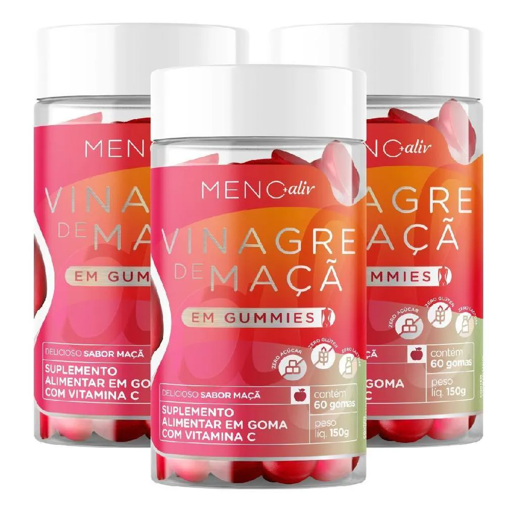 3 POTES - GUMMIE VINAGRE DE MAçã MENO+ GAMMY COM VITAMINA C