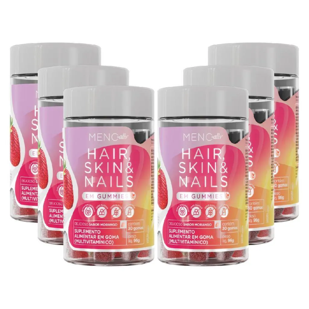6 POTES - GUMMIE ALIV HAIR, SKIN & NAILS, GAMMY CABELO PELE