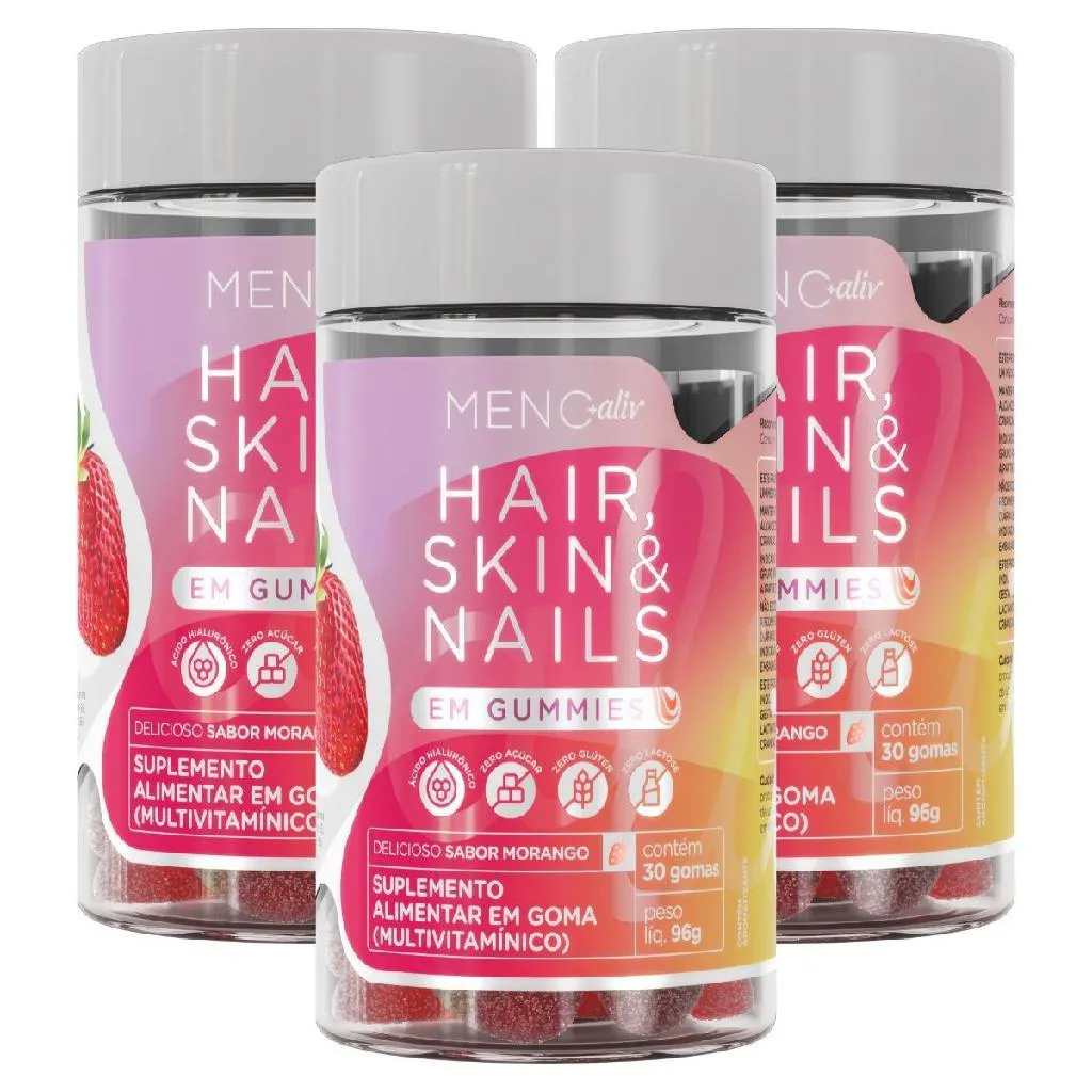 3 POTES - GUMMIE ALIV HAIR, SKIN & NAILS, GAMMY CABELO PELE