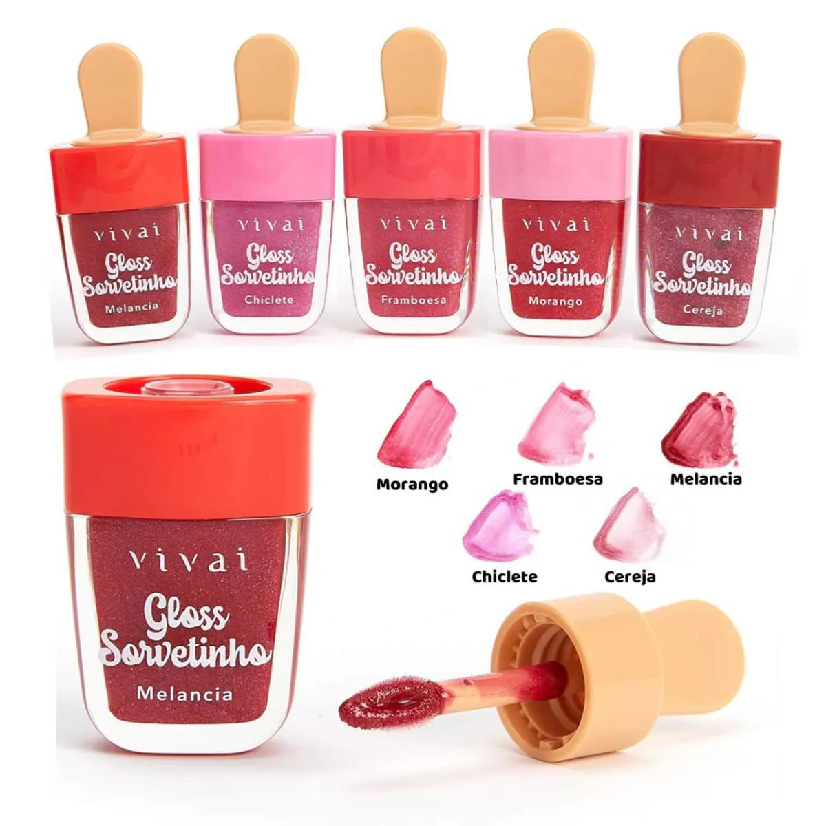 KIT 6 GLOSS LABIAL SORVETINHO COM GLITTER VIVAI