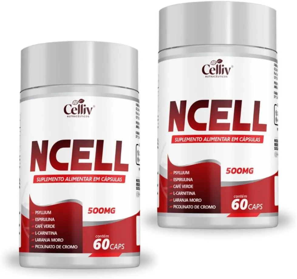KIT 2X NCELL (PSYLLIUM, ESPIRULINA, CAFé VERDE, L-CARNITINA, LARANJA MORO E CROMO) 60 CAPS CELLIV