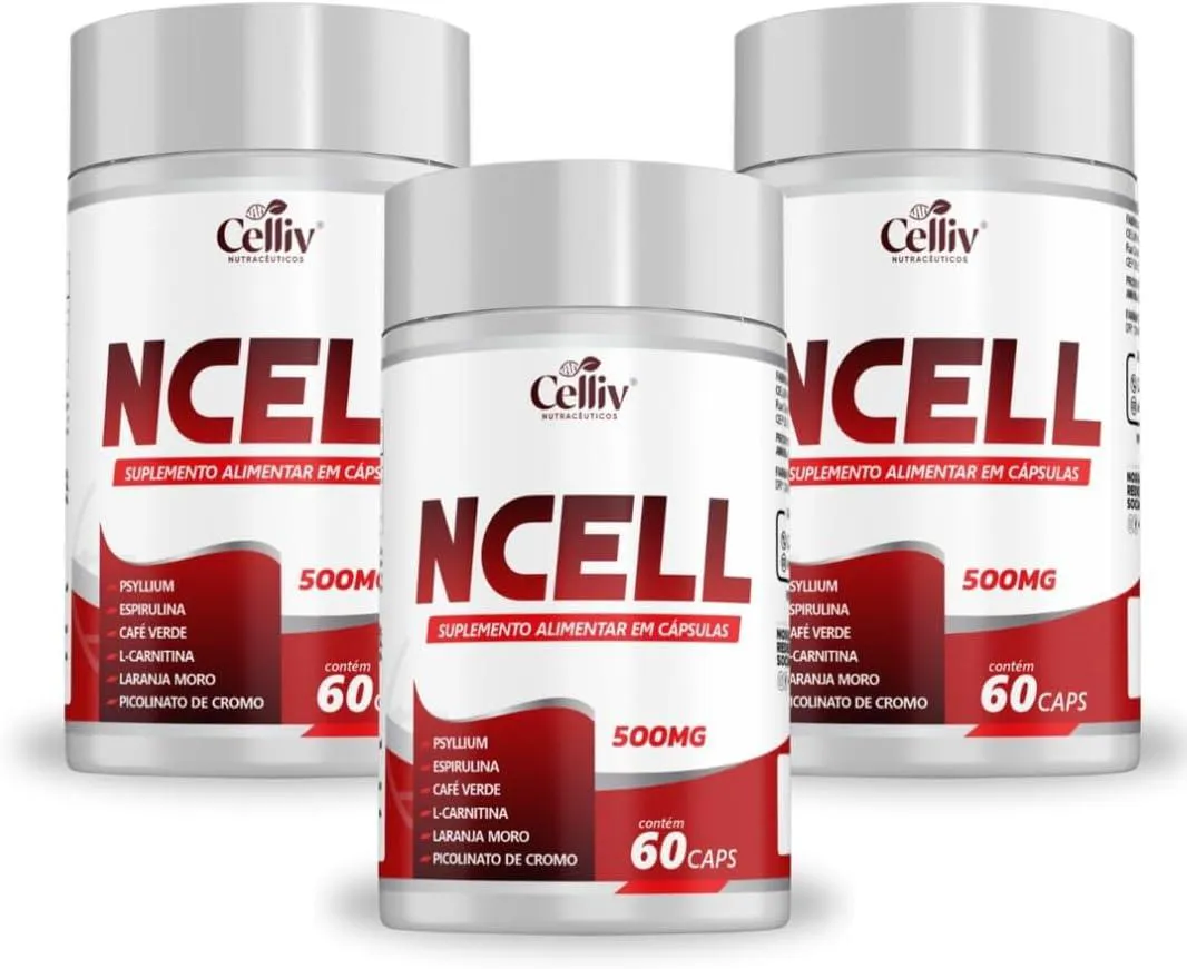 KIT 3X NCELL (PSYLLIUM, ESPIRULINA, CAFé VERDE, L-CARNITINA, LARANJA MORO E CROMO) 60 CAPS CELLIV