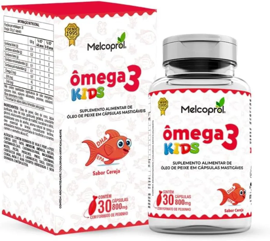 ÔMEGA 3 KIDS 30 CáPSULAS MASTIGáVEIS PEIXINHO SABOR CEREJA MELCOPROL
