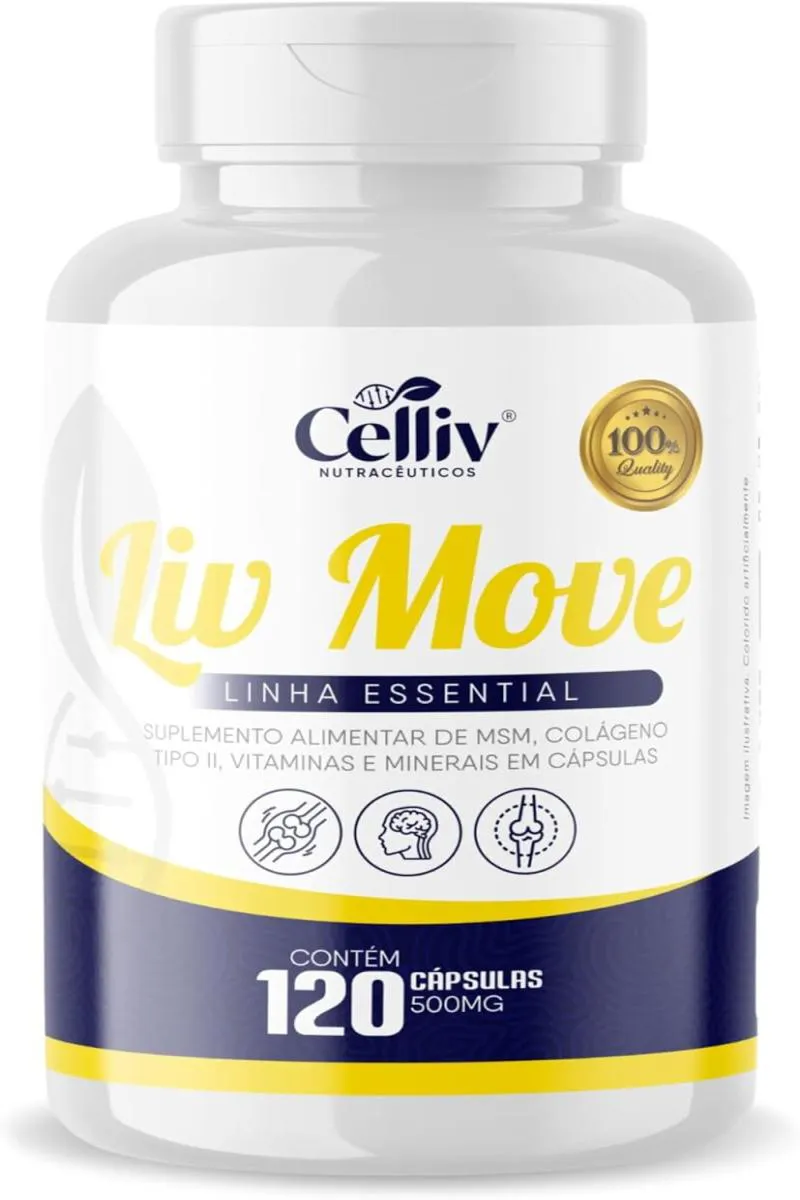 LIV MOVE - MSM, COLáGENO TIPO II, CáLCIO, MAGNéSIO E MANGANêS 120 CAPS DE 500MG CELLIV