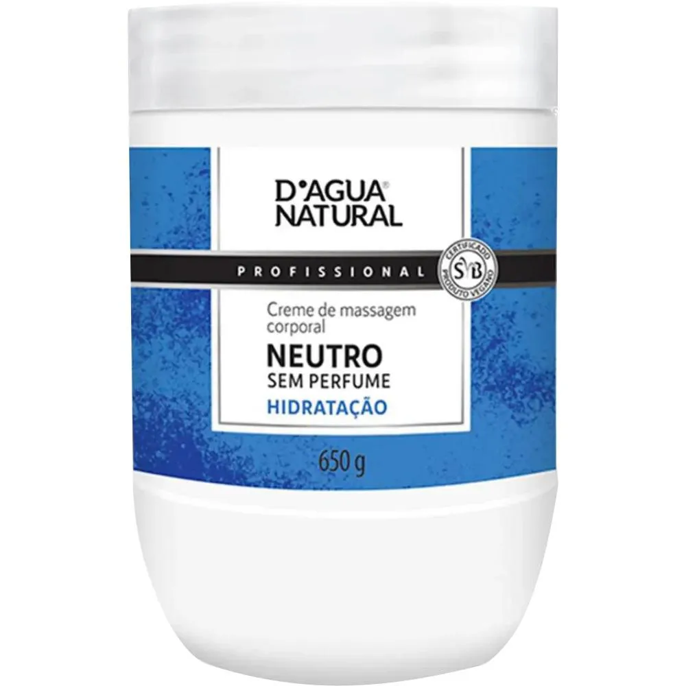 CREME MASSAGEM CORPORAL NEUTRO SEM PERFUME 650G DAGUA NATURAL