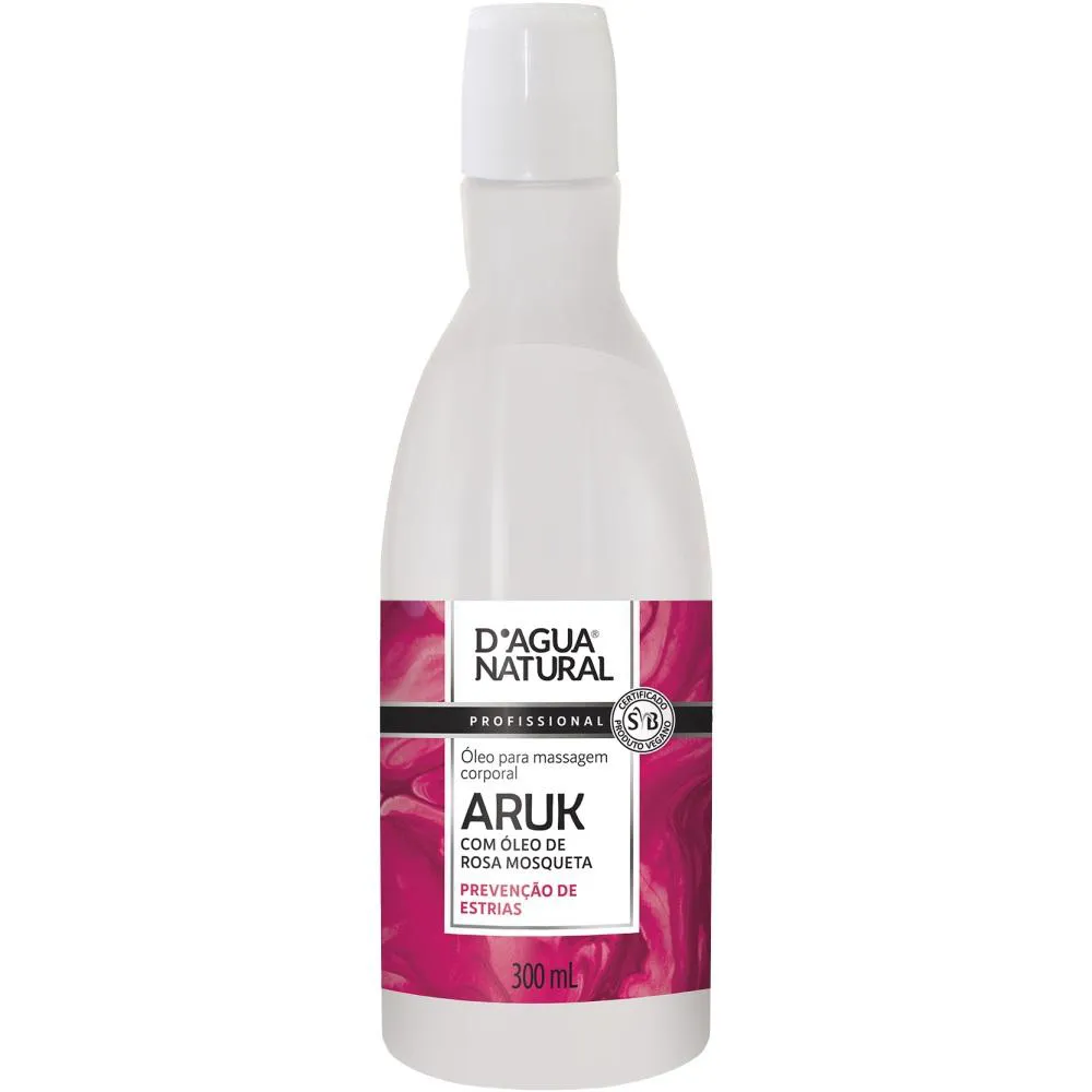 OLEO MASSAGEM CORPORAL ARUK ROSA MOSQUETA CLARERADOR DE MANCHAS 300ML DAGUA NATURAL