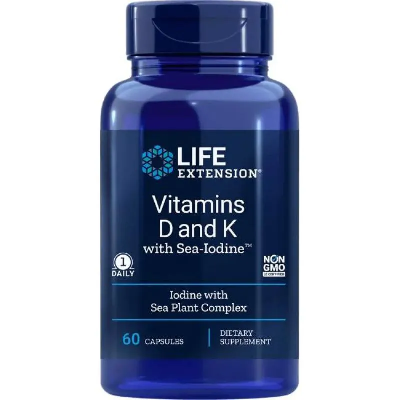 VITAMINA D & K SEA IODINE 5000IU + K1 K2 MK7 210MCG 60 CAPS LIFE EXTENSION